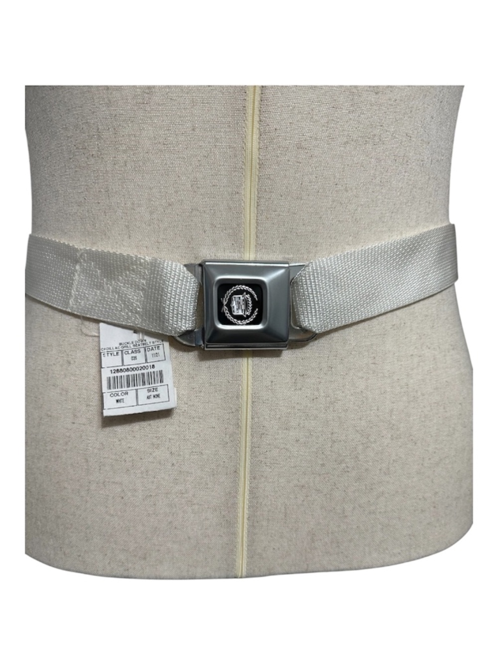 Buckle-Down Cadillac Grille Seatbelt Style Belt White Adjustable GM Licensed/Tag